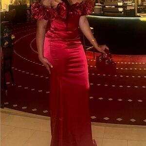 Elegant Red Off-Shoulder Evening Gown